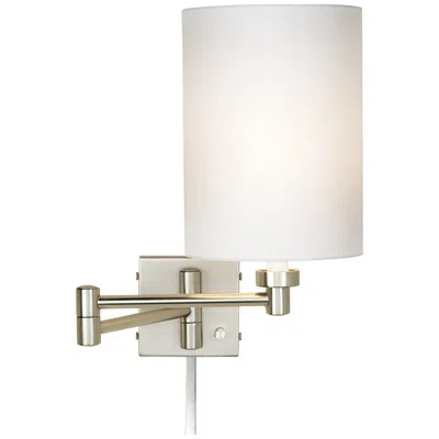 Possini Euro Design Possini Euro White Drum Brushed Nickel Swing Arm With Cord Cover