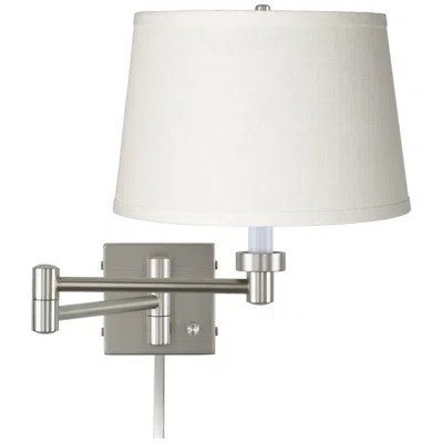 Possini Euro Design Possini White Linen Brushed Nickel Plug-in Swing Arm With Cord Cover
