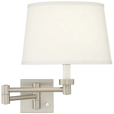 Possini Euro Design Possini White Linen Shade Brushed Nickel Adjustable Plug-in Wall Lamp