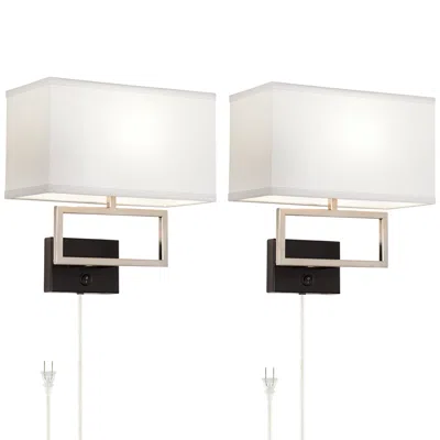 Possini Euro Design Trixie Nickel Plug-in Wall Lamps Set Of 2 W/ Smart Socket