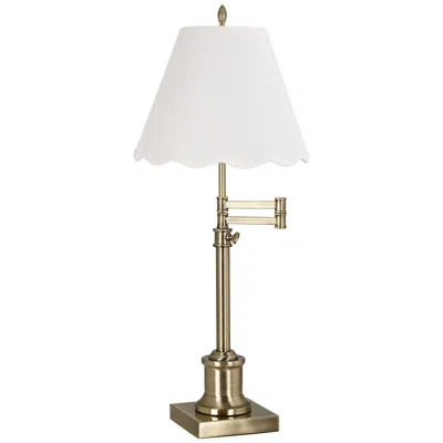 Possini Euro Design Westbury Antique Brass Swing Arm Table Lamp With White Scallop Shade