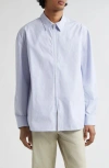 POST ARCHIVE FACTION 6.0 STRIPE COTTON ZIP FRONT SHIRT RIGHT