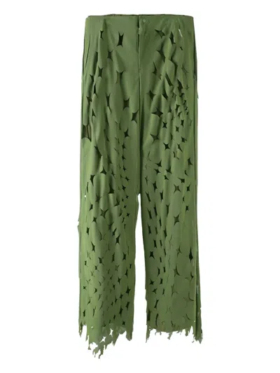 Post Archive Faction Laser-cut Frayed Trousers In Green