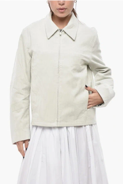 Post Archive Faction (paf) Ribbed Velour Overshirt With Front Zip In White