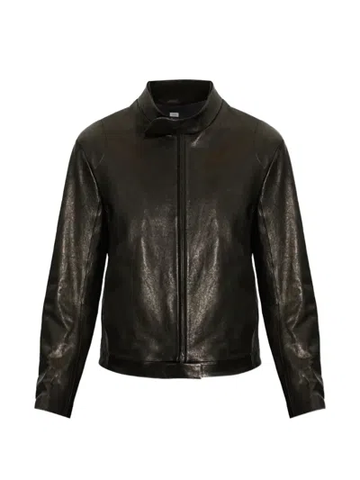 Post Archive Faction Rider Stand-collar Leather Jacket In Brown