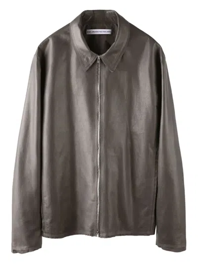 Post Archive Faction Zip-front Leather Jacket In Brown