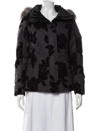 Pre-owned Post Card Floral Print Down Jacket In Black
