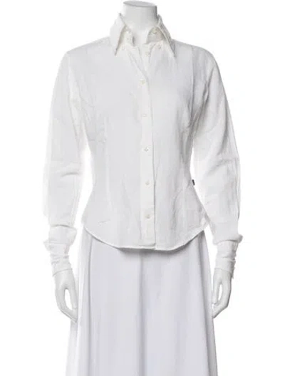 Pre-owned Post Card Long Sleeve Button-up Top In White