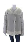Post Card Womens Fur Trim Double Breasted Long Sleeves Jacket Gray In Grey