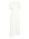 Post Meridiem Asymmetrical Draped Midi Dress In White