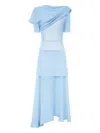 Post Meridiem Asymmetrical Ruffled Midi Dress In Blue