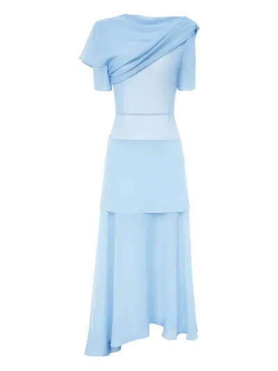 Post Meridiem Asymmetrical Ruffled Midi Dress In Blue