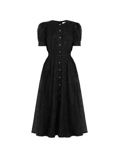 Post Meridiem Button-front Midi Dress In Black