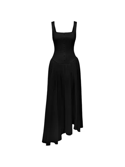 Post Meridiem Buttoned Asymmetrical Dress In Black