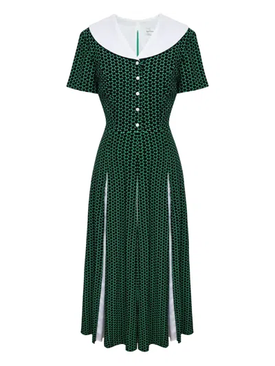 Post Meridiem Contrast-collar Midi Dress