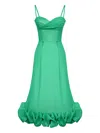 Post Meridiem Draped-bodice Flounced-hem Midi Dress In Green