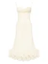 Post Meridiem Draped Bodice Flounced-hem Midi Dress In Neutral