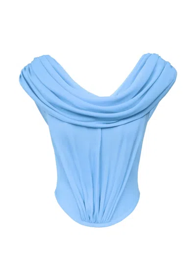 Post Meridiem Draped Cowl-neck Top In 블루