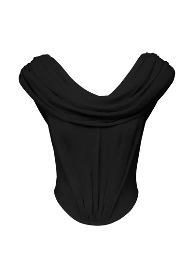 Post Meridiem Draped Cowl-neck Top In Black