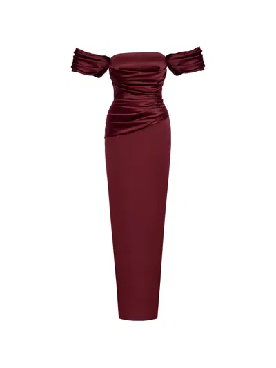 Post Meridiem Draped Maxi Dress In Burgundy