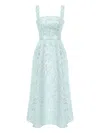 Post Meridiem Feather-embellished Corset Midi Dress In Blue