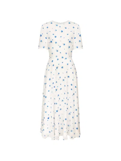 Post Meridiem Floral-print Short-sleeve Midi Dress In White