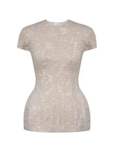 Post Meridiem Floral-lace Panelled Top In 뉴트럴