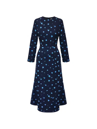Post Meridiem Floral-print Long-sleeve Midi Dress In Multi
