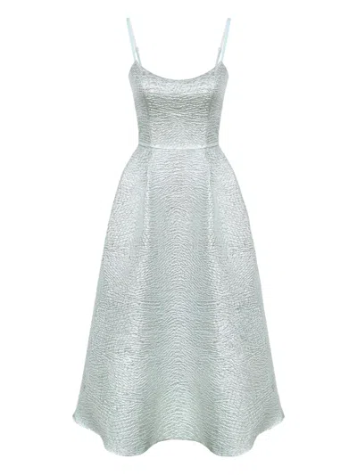 Post Meridiem Jacquard Fitted Corset Midi Dress In Green
