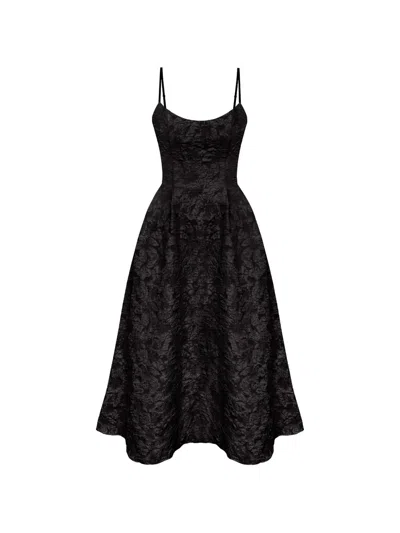 Post Meridiem Jacquard Midi Dress In Black
