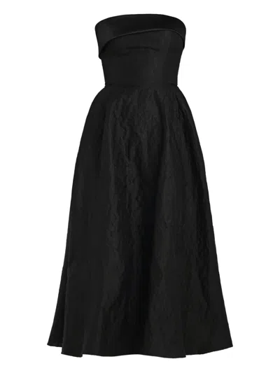 Post Meridiem Jacquard Satin-panel Midi Dress In Black