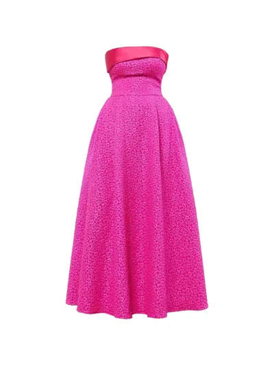 Post Meridiem Jacquard Strapless Midi Dress In Pink