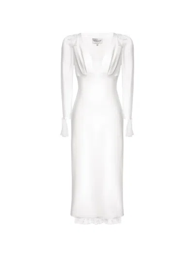 Post Meridiem Lace-trim Fitted Midi Dress In White