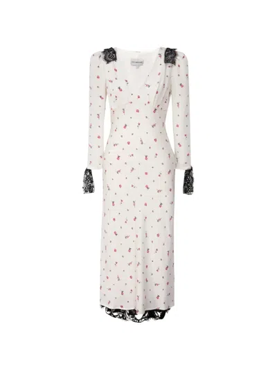 Post Meridiem Lace-trimmed Floral-print Midi Dress In Neutrals