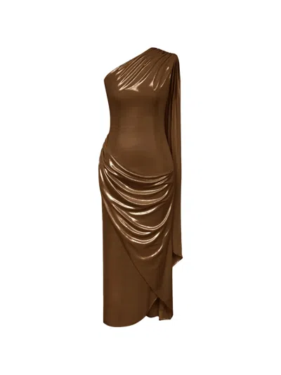 Post Meridiem One-shoulder Maxi Dress In Brown