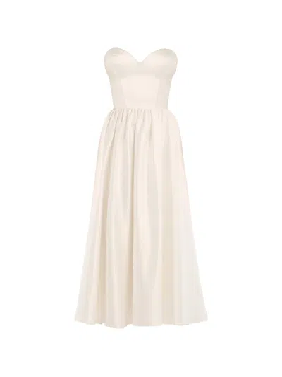 Post Meridiem Pleated Midi Dress In White