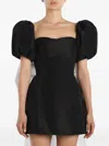 Post Meridiem Puff-sleeve Bow Mini Dress In Black