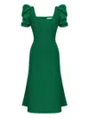Post Meridiem Puff-sleeve Square-neck Midi Dress In Green