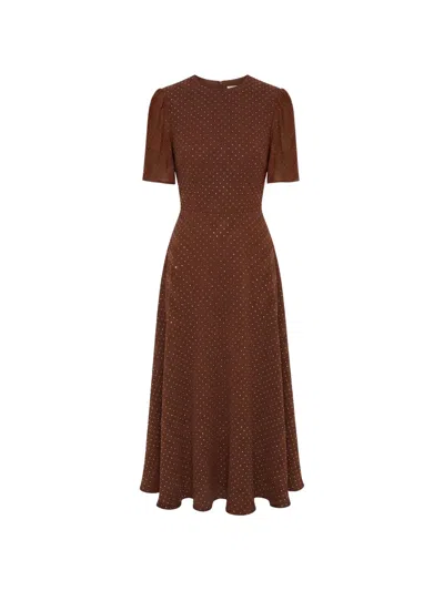 Post Meridiem Rhinestone-embellished Midi Dress In 브라운