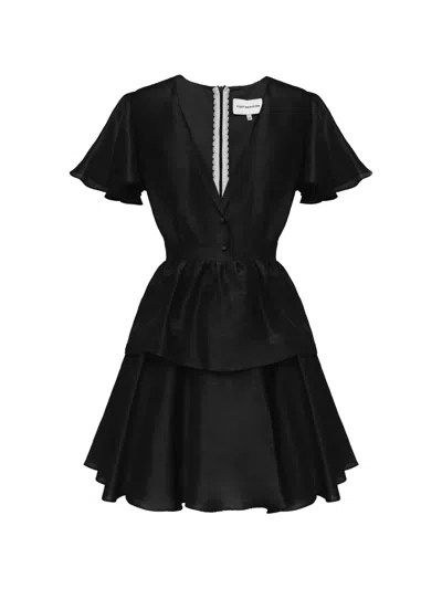 Post Meridiem Ruffled-sleeves Mini Dress In Black