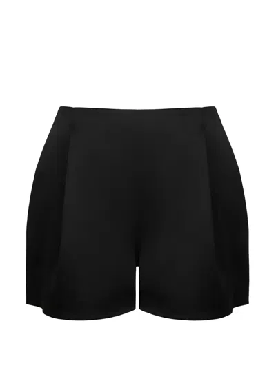 Post Meridiem Satin-finish Pleated Shorts In Black