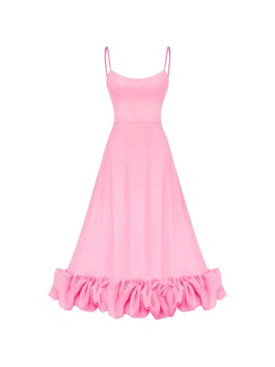 Post Meridiem Scoop-neck Flounce-hem Midi Dress In Pink