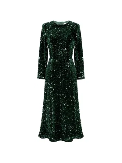 Post Meridiem Sequin-embellished Midi Dress In Green