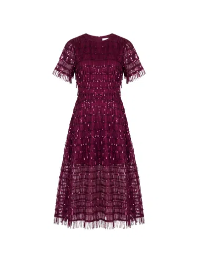 Post Meridiem Sequin-embellished Fringed Midi Dress In Multi