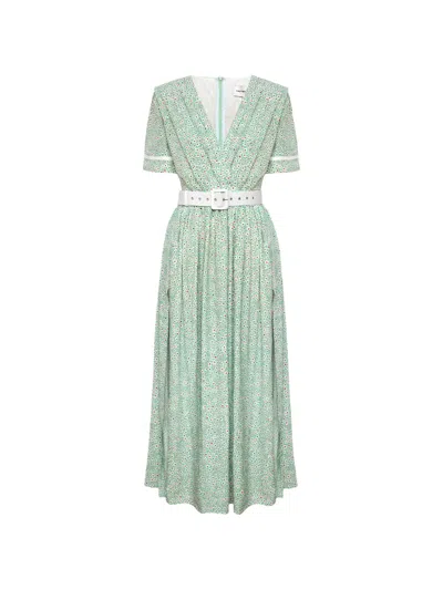 Post Meridiem Side-split Midi Dress In Green