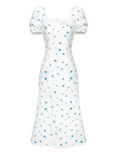 Post Meridiem Square Neck Floral Dress In White