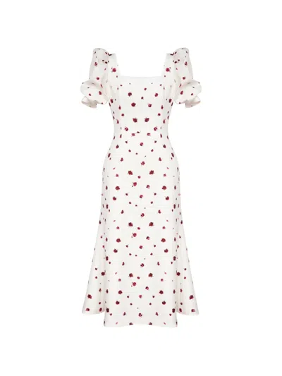 Post Meridiem Square-neck Floral-print Midi Dress In White