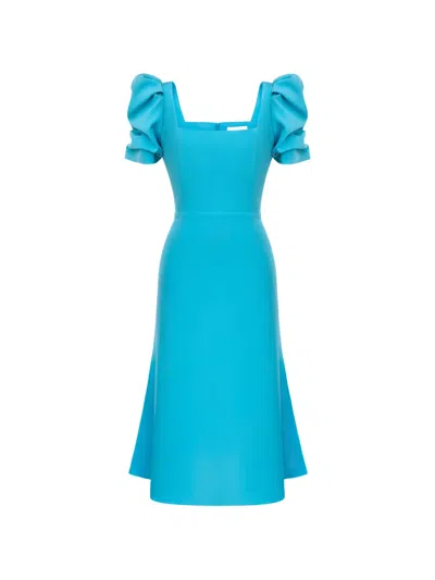 Post Meridiem Square-neck Midi Dress In Blue