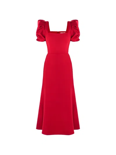 Post Meridiem Square-neck Midi Dress In Red