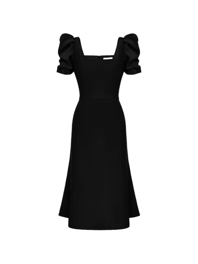 Post Meridiem Square-neck Short-sleeve Midi Dress In Black